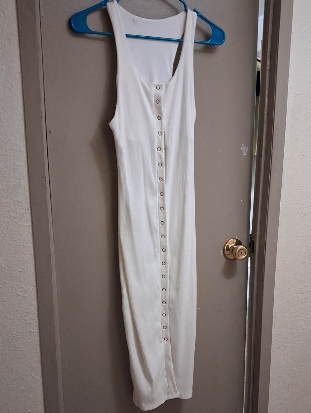 Women's Cream Button-Front Tank Midi Dress